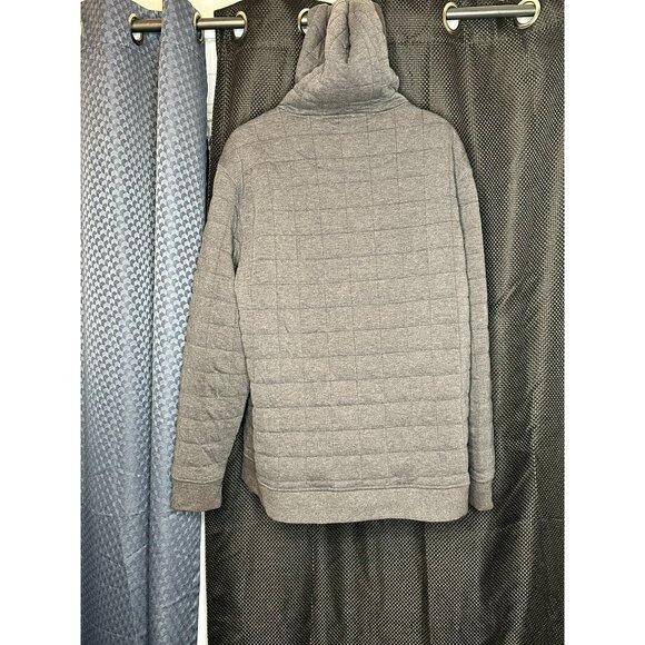 Quilted Gray Hooded Pullover Sweatshirt With Kangaroo Pocket‎ & Button Closure - Picture 7 of 16